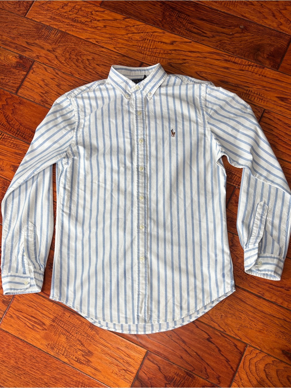 Ralph Lauren Light Blue and White Stripe Button-Down Shirt